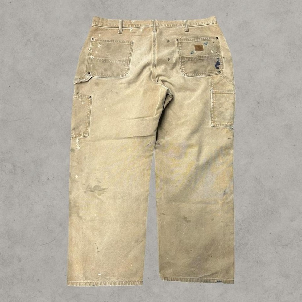 Carhartt Pants Mens 38x30 Tan Double Knee Workwear B136 BRN Carpenter Distressed - Picture 8 of 8